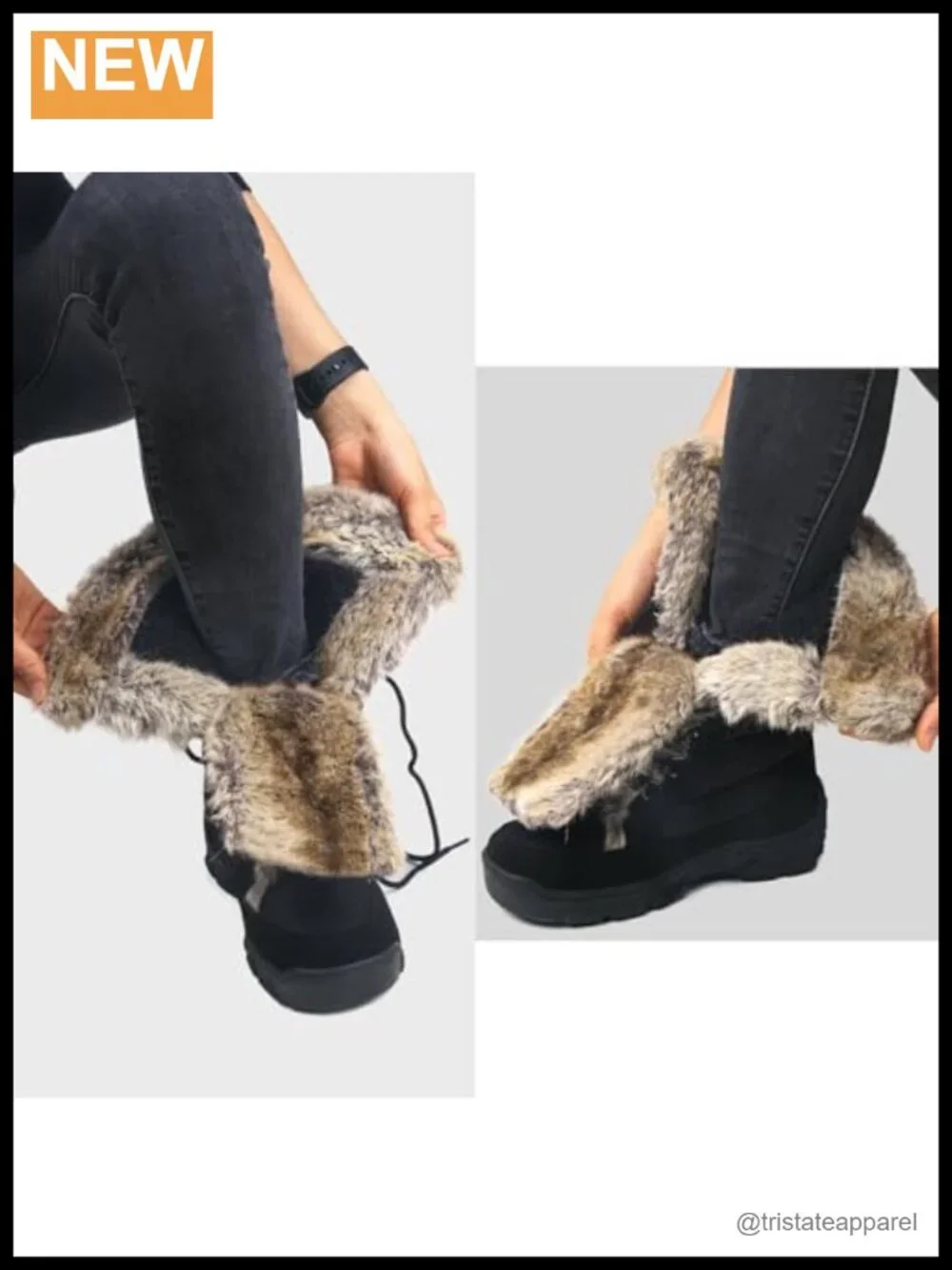 Women's Waterproof Fur Cuff Mid-Calf Lace Up Snow Boots